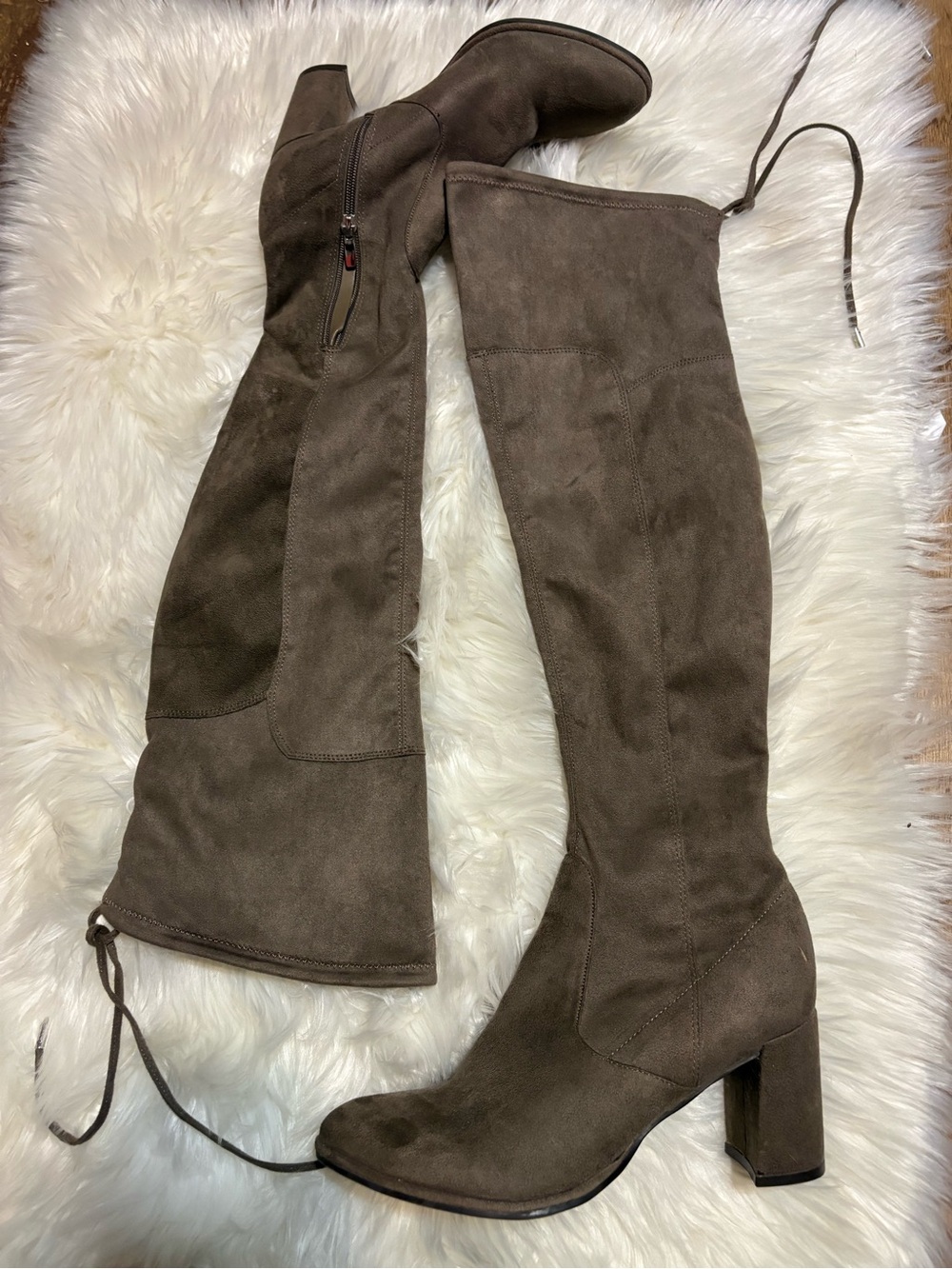 Marc Fisher Taupe Over-the-Knee Suede Block Heel Boots